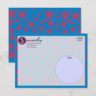 Postal Nombre Inicial Azul Morado Lunares Lunas Círculos 