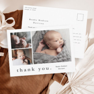 Postal Nombre moderno Collage de fotos bebé gracias