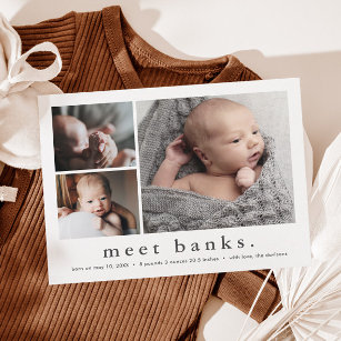Postal Nombre moderno Collage de fotos de bebé anuncio de