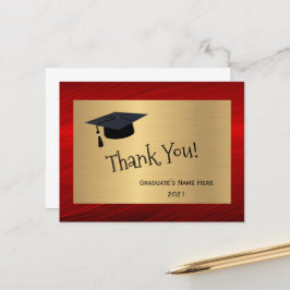 Postal Nombre moderno rojo dorado Gracias Graduación