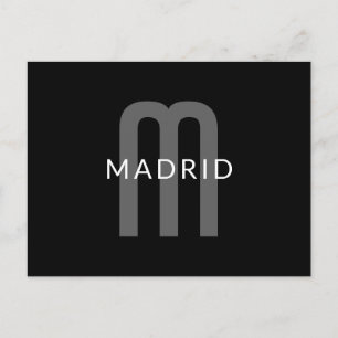Postal Nombre Monogramado de Aspecto Moderno   Negro Gris