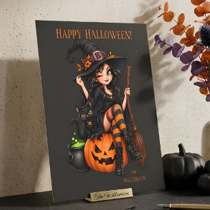 Postal Nombre personalizado Bruja malvada Halloween