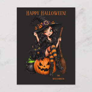 Postal Nombre personalizado Bruja malvada Halloween