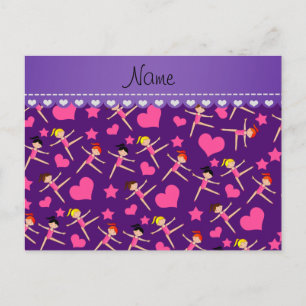 Postal Nombre personalizado chica púrpura gimnasta corazo