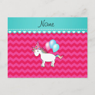 Postal Nombre personalizado cumpleaños unicornio chevrs r