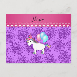 Postal Nombre personalizado cumpleaños unicornio flores p