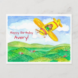 Postal Nombre personalizado de cumpleaños feliz de avión 
