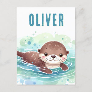 Postal Nombre personalizado de Ilustracion de Otter