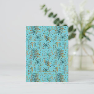 Postal Nombre personalizado de oro de patrón floral de gr