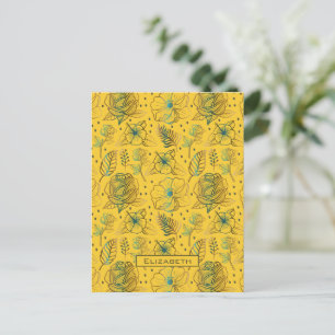 Postal Nombre personalizado de patrón amarillo floral sin