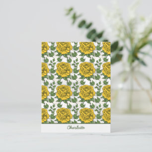 Postal Nombre personalizado de patrón amarillo floral sin