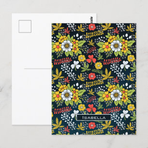 Postal Nombre personalizado de patrón floral de flor colo