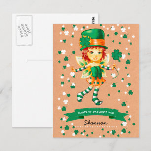 Postal Nombre personalizado Fairy Chica St. Patrick's Day