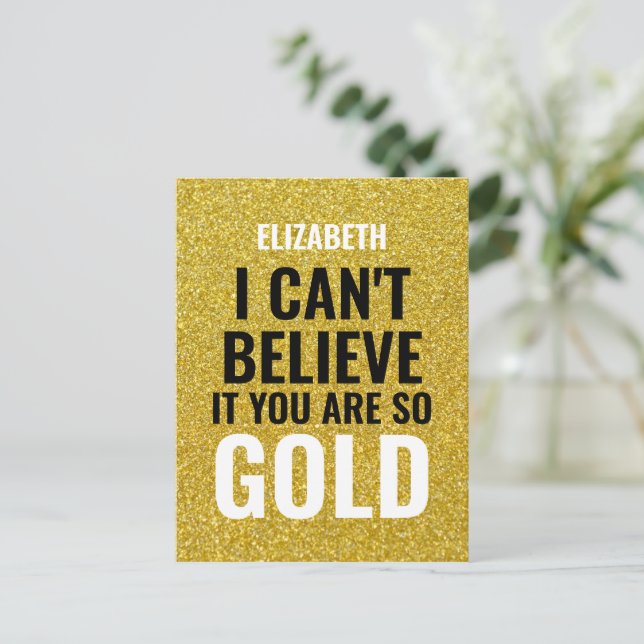 Postal Nombre personalizado Oro Moderno 50 cumpleaños (Anverso de pie)