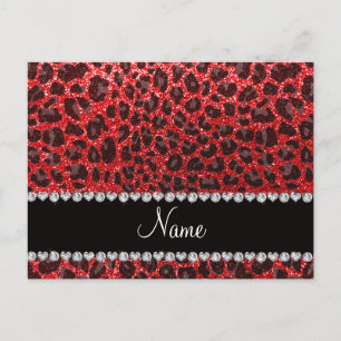 Postal Nombre personalizado puntos de leopardo rojo purpu