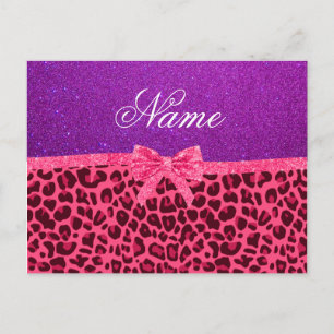 Postal Nombre personalizado purpurina púrpura arco de leo