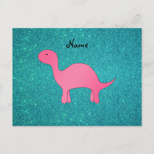 Postal Nombre personalizado purpurina turquesa de dinosau