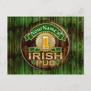 Postal Nombre personalizado: Rótulo de pub irlandés St. P