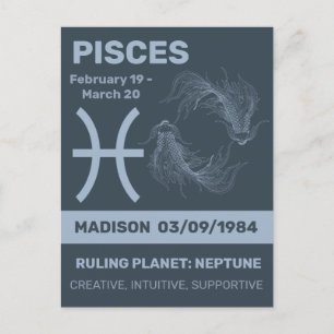 Postal Nombre personalizado / Rótulo de texto Zodiaco Pis