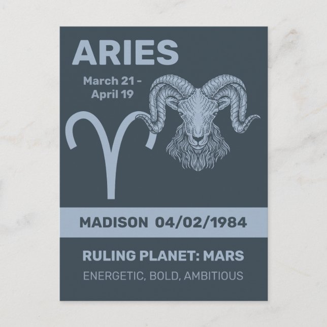 Postal Nombre personalizado / Rótulo Zodiac de texto Arie (Anverso)