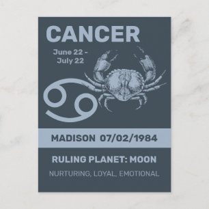 Postal Nombre personalizado / Texto Cáncer de Rótulo Zodi