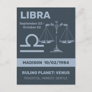 Postal Nombre personalizado / Texto Zodiac Rótulo Libra