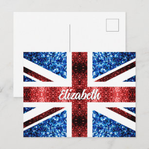 Postal Nombre personalizado UK brillo destellos rojos y a