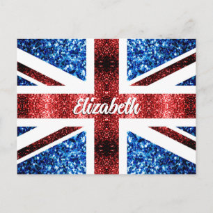 Postal Nombre personalizado UK brillo destellos rojos y a