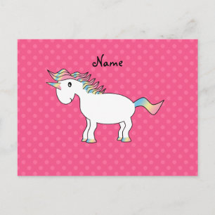 Postal Nombre personalizado unicornio puntos de polka ros
