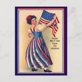 Postal Nombre personalizado Vintage 4 de julio Bandera Pa