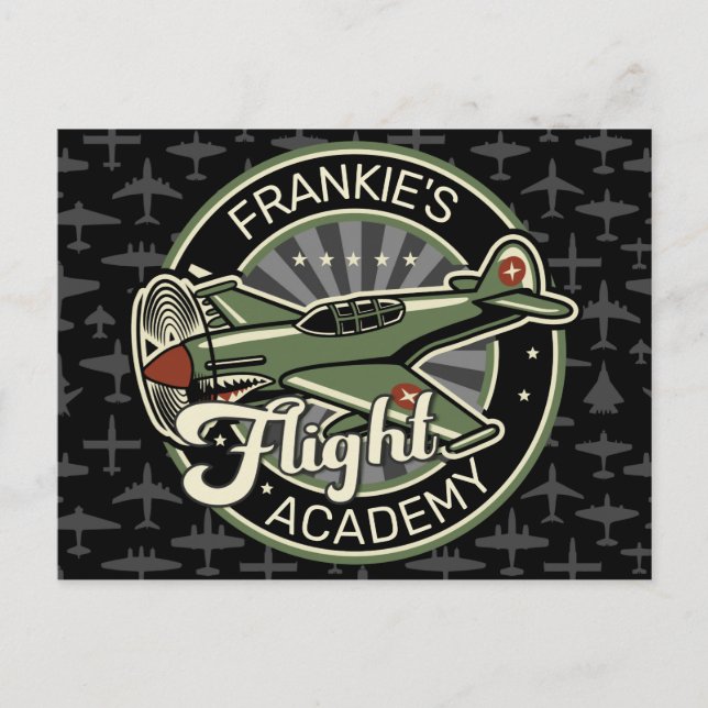 Postal NOMBRE personalizado WII Retro avión militar de gu (Anverso)
