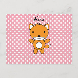Postal Nombre personalizado zorro puntos rosados de polka