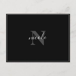 Postal Nombre y Inicial Negro y Blanco Moderno Minimalist