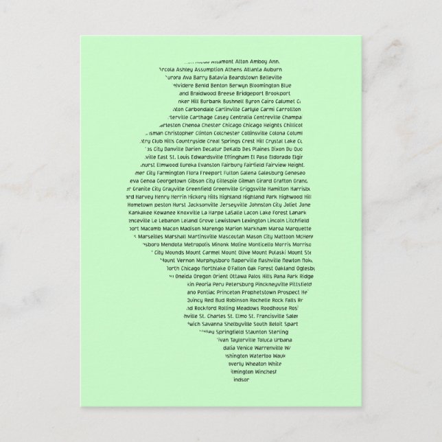 Postal Nombres de ciudades de Illinois en forma de mapa e (Anverso)