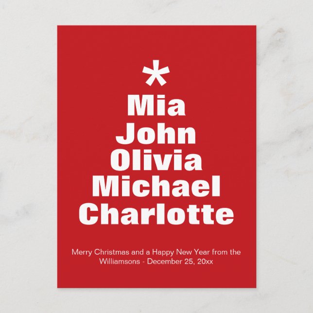 Postal nombres de costumbre rojo de árbol de Navidad mode (Anverso)