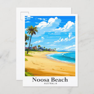 Postal Noosa Beach Australia Ilustracion de Viajes Vintag