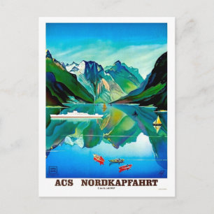 Postal Nordkapp, Noruega, barco de vela,paisaje montañoso