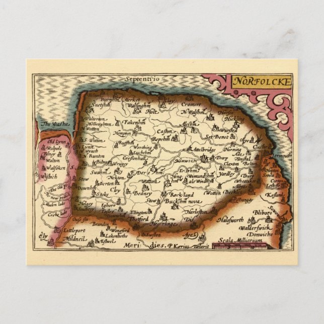 Postal Norfolk "Norfolcke" Condado de Inglaterra Mapa del (Anverso)