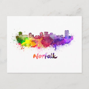 Postal Norfolk skyline in watercolor