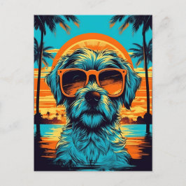 Postal Norfolk Terrier con gafas de sol en la playa