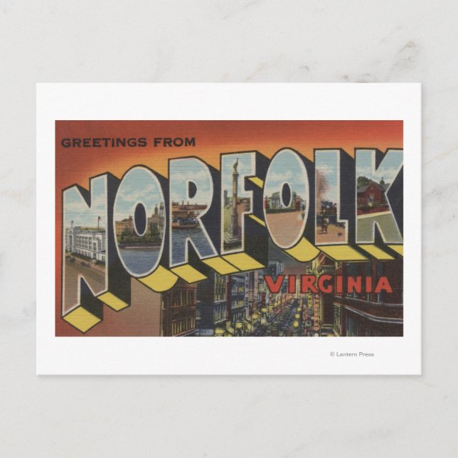 Postal Norfolk, Virginia - Escenas de letras grandes (Anverso)