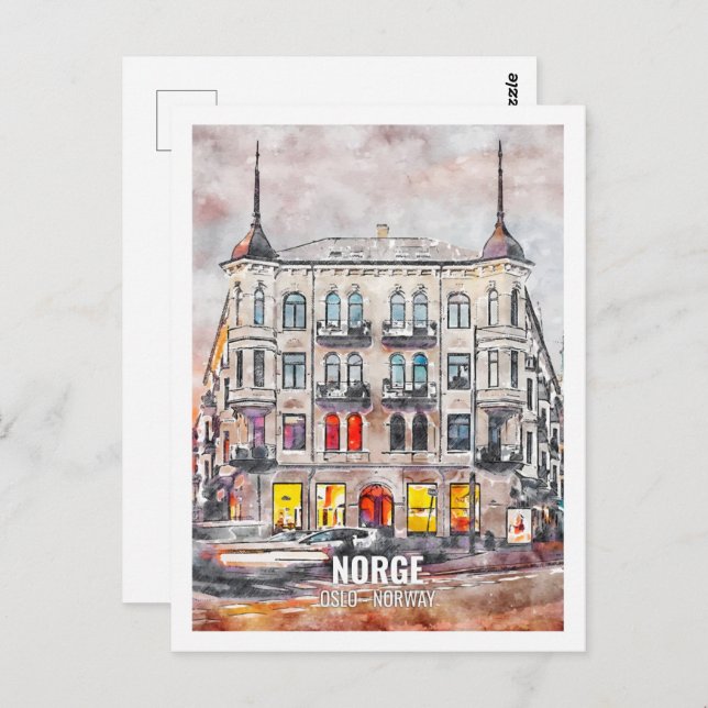 Postal Norge Oslo Noruega Famoso lugar de viaje acuarela (Anverso / Reverso)