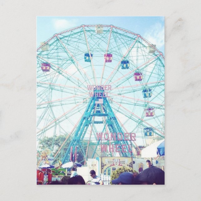 Postal Noria de Coney Island Wonderwheel en verano (Anverso)