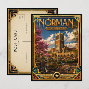 Postal Norman Oklahoma Arte Deco Vintage Edad Dorada