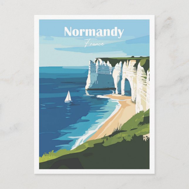 Postal Normandy France Artwork Travel Place ilustracion (Anverso)