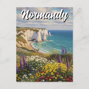 Postal Normandy France Étretat Cliffs Wildflowers