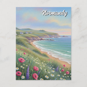 Postal Normandy France Étretat Cliffs Wildflowers
