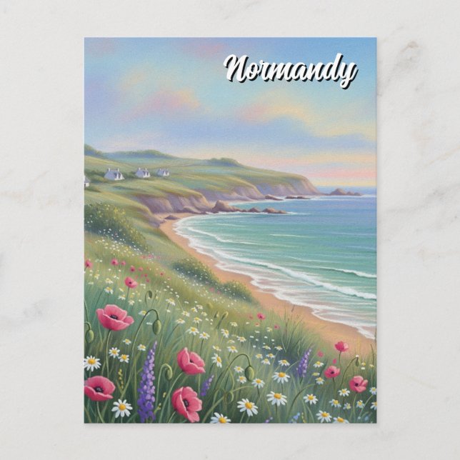 Postal Normandy France Étretat Cliffs Wildflowers (Anverso)