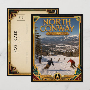 Postal North Conway Nuevo Hampshire Arte Deco Dorado Vint