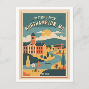 Postal Northampton MA Viaje Retro Años 50